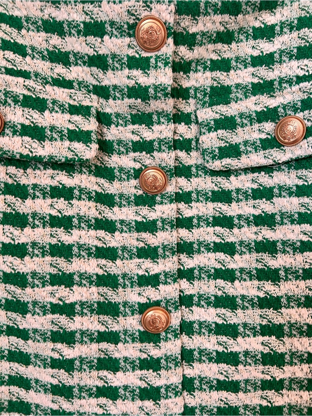AQUA Green Tweed 2 piece suit Gold Button Preppy Sheath Size XL - Picture 11 of 13